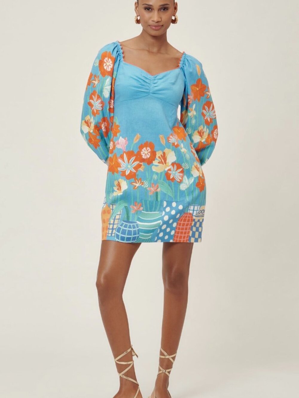 Farm Rio x Anthropologie Linen Blend Printed Mini Dress